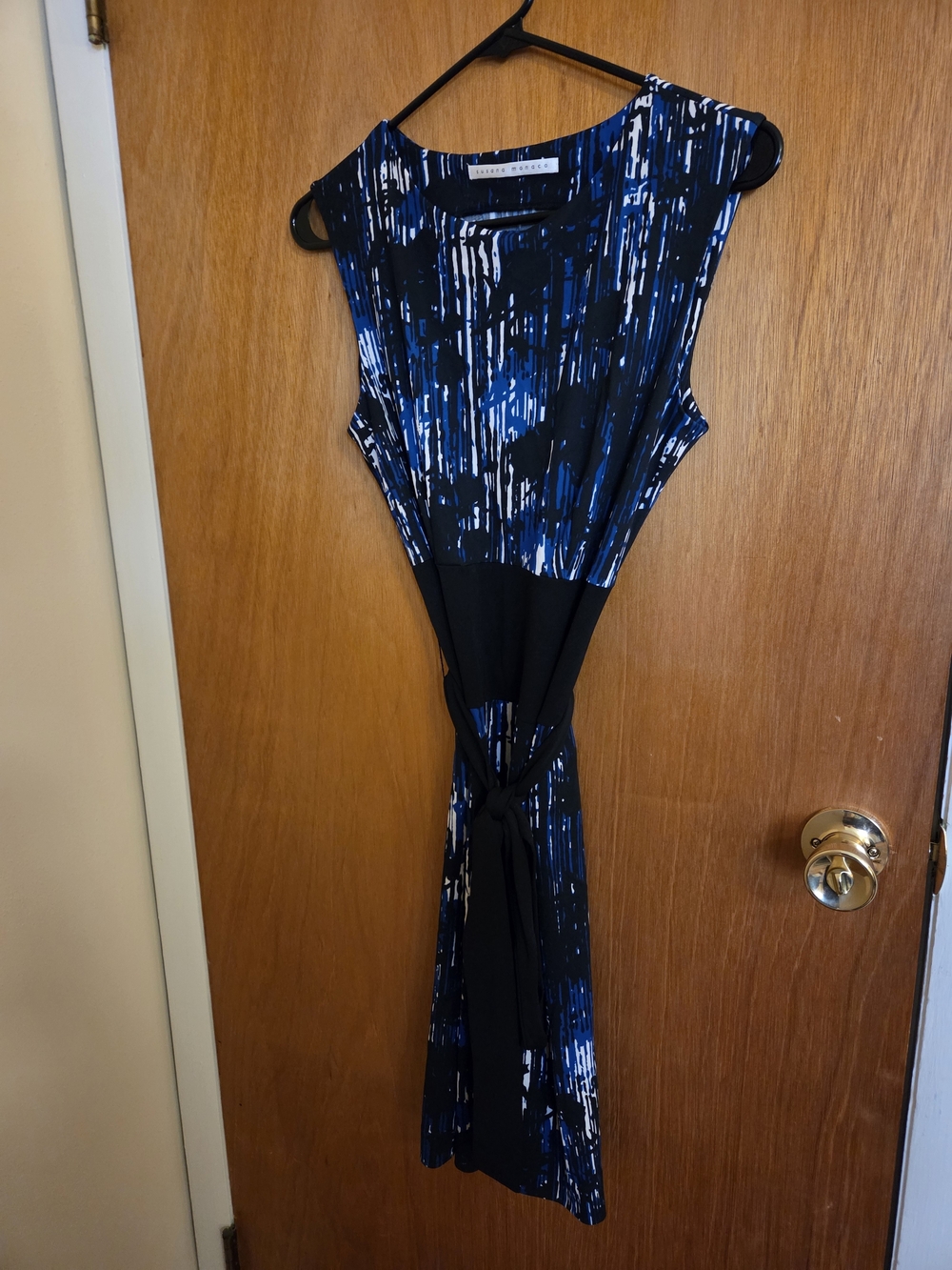 Susana Monaco Black, Blue & White Printed Tie-Detail Midi Dress